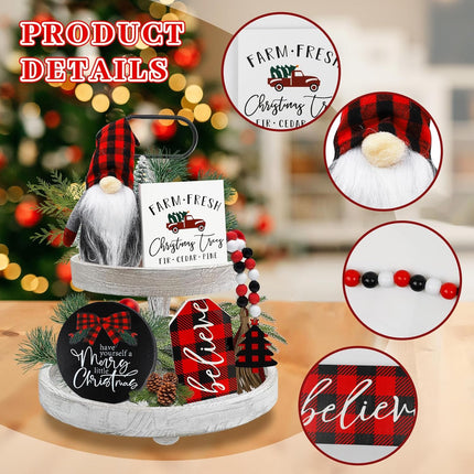 Christmas Decorations Wooden Signs Gnomes Plush Bead Garland Christmas Decor Set for Tabletop Home Winter Decorations