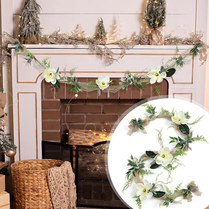 70.87 Inch Christmas Large Magnolia Garland Artificial Magnolia Christmas Garland with Flowers and Leaves for Outdoor Indoor Holiday Mantel Table Fireplaces Tree Party Decorations