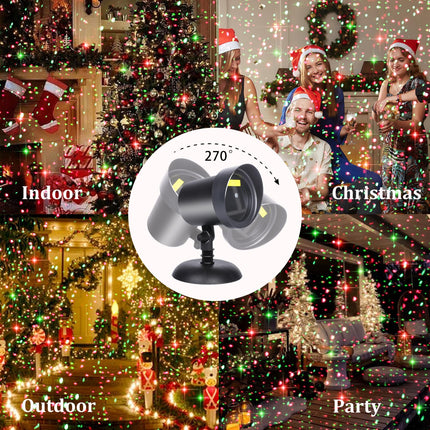 Outdoor Motion Laser Lights Projector Christmas Seasonal Lighting Waterproof, As Seen on TV Lazer Beam Show Spread Green & Red Stars Moving Pattern, for Wedding Birthday Valentines Party