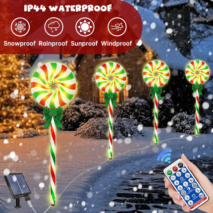 Evoio 4 Pcs Sola Candy Pathway Lights Solar Powered Garden Lights Christmas Decorations, 8 Lighting Modes Christmas Decorations Outdoor Candy Light for Yard Deck Lawn Patio Walkway Courtyard