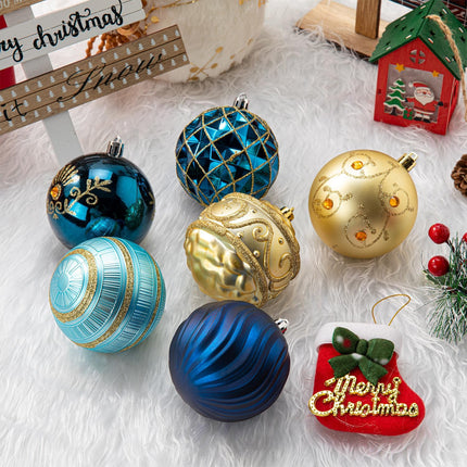 3.15" Christmas Ball Ornaments Set, 16pc Bulk Blue and Gold Xmas Tree Ornaments Decoration, Shatterproof Large Decorative Hanging Balls with Loop for Christmas Party Holiday Wreath Garland Home Decor