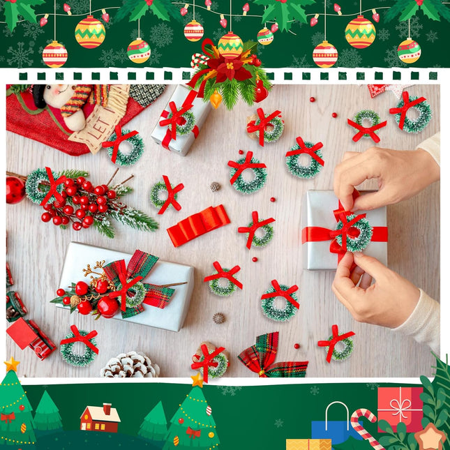 Hotop 100 Pcs Mini Christmas Wreaths Artificial Christmas Miniature Green Mini Wreath Artificial Christmas Wreaths Miniature Dollhouse Christmas Decorations for Tree Hanging Ornaments(0.79"D, 1.18"D)