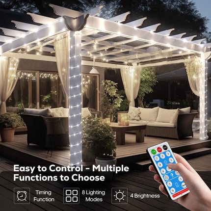 ICRGB Solar Rope Lights, 39FT 120LED Outdoor Solar Christmas String Lights, IP67 Waterproof Outdoor Lights with Remote, 8 Modes & Timer, Solar Lights for Outside Patio Porch Garden Pool Decor, White