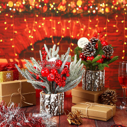 2 Pcs Mini Christmas Tree Table Top Christmas Tree Small Christmas Tree, Tree Decorations with Christmas Ornaments for Home Thanksgiving Christmas Party Decor, Red, Indoor (Classic)