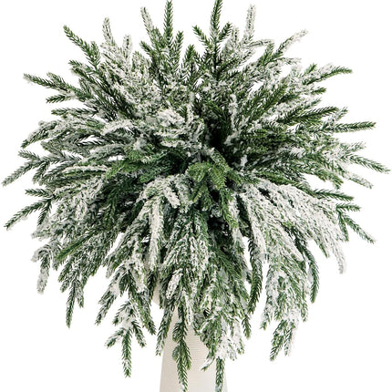 10Pcs Artificial Norfolk Pine Branches 17.7 Inches Fake Norfolk Pine Needles Sprigs Christmas Greenry Stems DIY Crafts Accessories for Garlands Vase Xmas Tree Filler Picks Home Decorations (10, Frost)