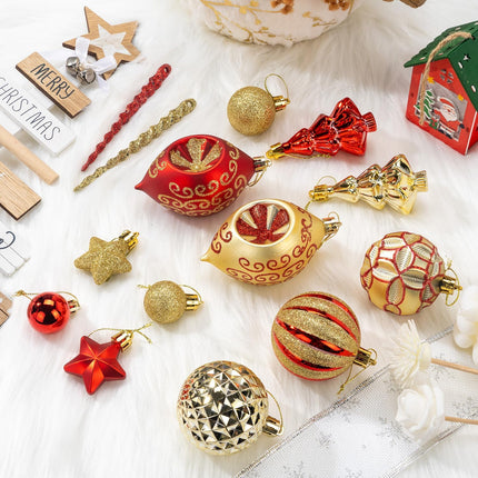 114 Pcs Red and Gold Christmas Ball Ornaments Set, Xmas Tree Ornament Bulk Decoration, Shatterproof Decorative Hanging Baubles for Party Holiday Wreath Garland Home Décor