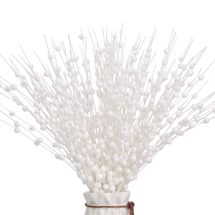 12 PCS Artificial Glitter Berry, White Christmas Glitter Picks Artificial Berries Stems Ornaments Fake Xmas Stem Decorative Sticks for Vases Tall DIY Wreath Home Decor (15.8’’)