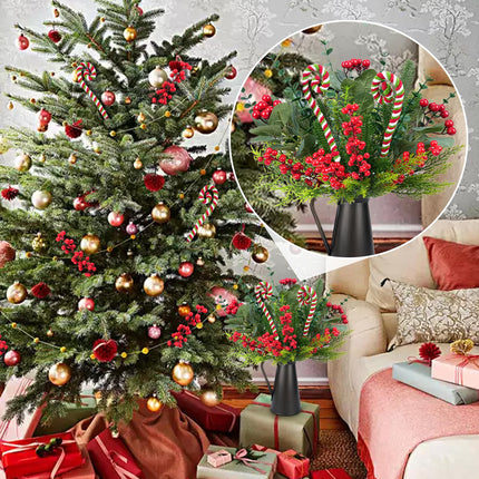 10 Pcs Christmas Flowers Artificial Pine Branches with Red Berry Stems Christmas Tree Picks Floral Arrangements for Xmas Tree Topper Vase Filler Craft Wreath Holiday Party (Red&Green)