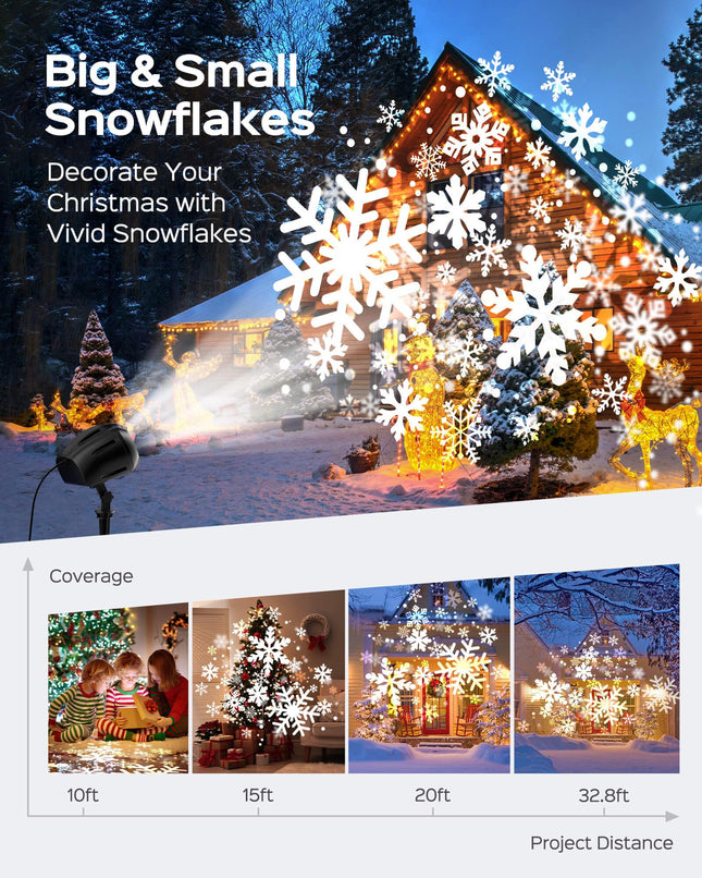 Snowflake Projector Lights JACKYLED Dual-Head Christmas Snowflake Light Projector HD Outdoor Indoor Festival Lighting Decoration with Remote, Timer, and 16.4ft Cord for Xmas, Year, Winter Party