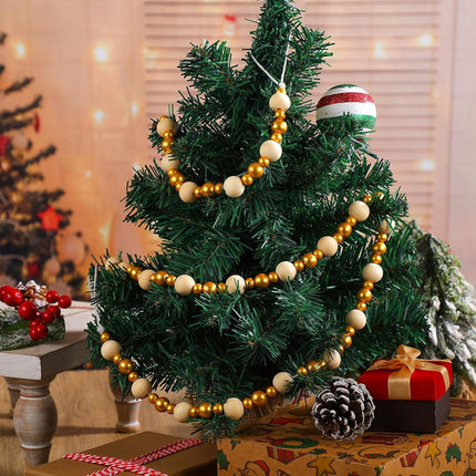 67.2 Inch Christmas Bead Garland Wood Bead Garland for Christmas Tree Decorations Gold and White Wood Bead Garland Rustic Wooden Bead Garland for Farmhouse Table Wall Boho Hanging Ornaments