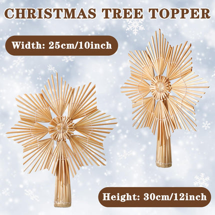 Christmas Straw Star Snowflake Tree Topper Straw Ornaments 10 x 12 Inch Swedish Style Nordic Tree Topper for Christmas Tree Office Home Indoor Desktop Adults Decoration(Classic)