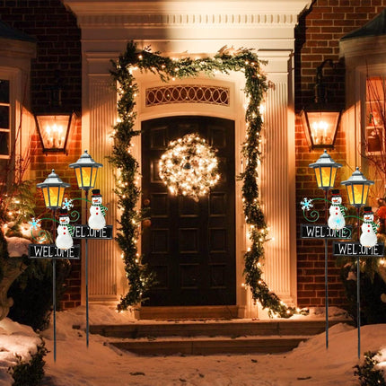 Christmas Snowman Pathway Lights Outdoor Decoration - 2 Pack Waterproof Flickering Flames Solar Garden Stake Lights, 12 Bright LED Solar Pathway Lights for Patio Yard Lawn Driveway Christmas Decor