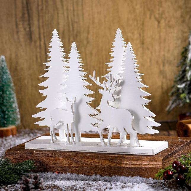 Wesiti Set of 6 Wooden Christmas Tree Elk Tabletop Decor Rustic Vintage Reindeer Tree Christmas Tabletop Decoration White Farmhouse Centerpiece Decor for Xmas Tabletop Mantle Fireplace Shelf Decor