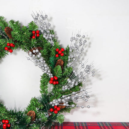 22 Pack Artificial Glitter Berry Stem Ornaments,Silver Christmas Glitter Picks Artificial Berries Stems Ornaments Fake Xmas Stem Decorative Sticks for Vases Tall DIY Wreath Home Decor(Silver)