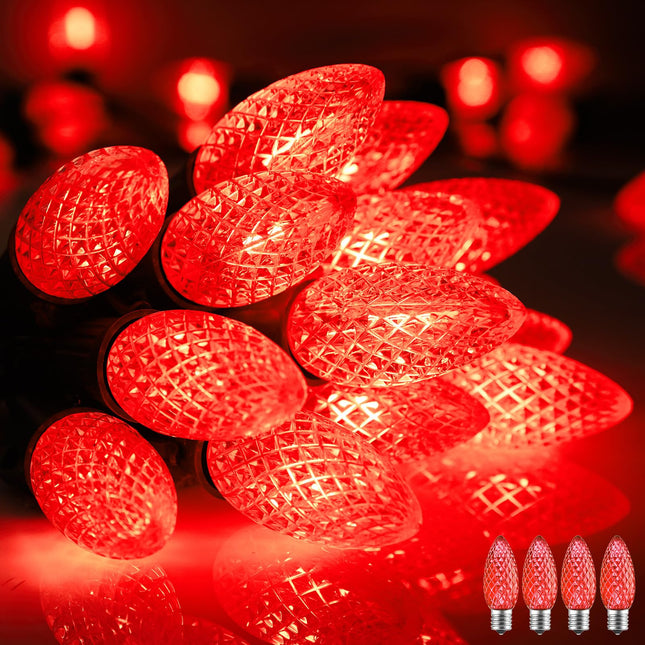 Minetom C9 Christmas String Lights, 100 Ft Red C9 Outdoor Christmas Lights with 100 Strawberry C9 Led Bulbs, Connectable UL for Outdoor Indoor Roofline Holiday Backyard Xmas Decor