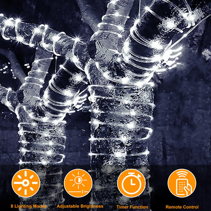 196ft 600 LED Solar Rope Lights Outdoor Waterproof 60M Solar Powered String Lights Super Long Fairy Light with Timer Solar Tube Lights Garden Christmas Lights for Deck Patio Pool Weeding Yard Decor