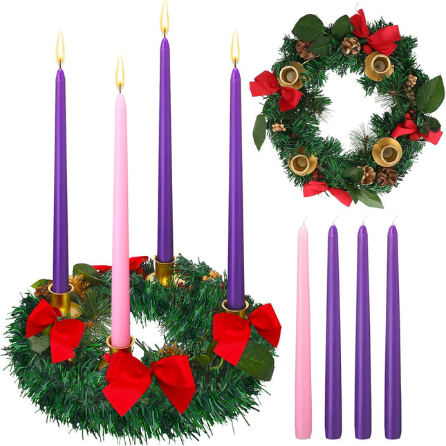 12 Inch Christmas Advent Wreath Advent Candle Holder with 4 Taper Candles Remote Control Christmas Centerpiece Decorations for Christmas Table Indoor Home Church (Red Series)