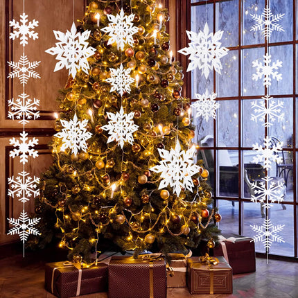 84 Pcs White Christmas Snowflakes Decorations 3D Glittery Paper Snowflake Hanging Ornaments Garland for Home Xmas Christmas Holiday Party Decor