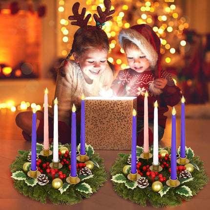 Waipfaru 6 Pcs Christmas Advent Wreath Advent Candle Holder with 5 Flameless Simulated Candles, 12 Inch Advent Wreath and Candles Set, Christmas Centerpiece Decorations for Table Indoor Home Church