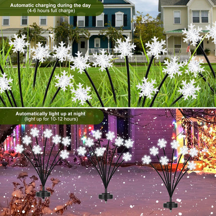 Christmas Pathway Lights Outdoor Snowflake Firefly Lights Solar Powered,Waterproof Xmas Solar Garden Stake Lights Swaying for Yard Patio Decor (2Packs)