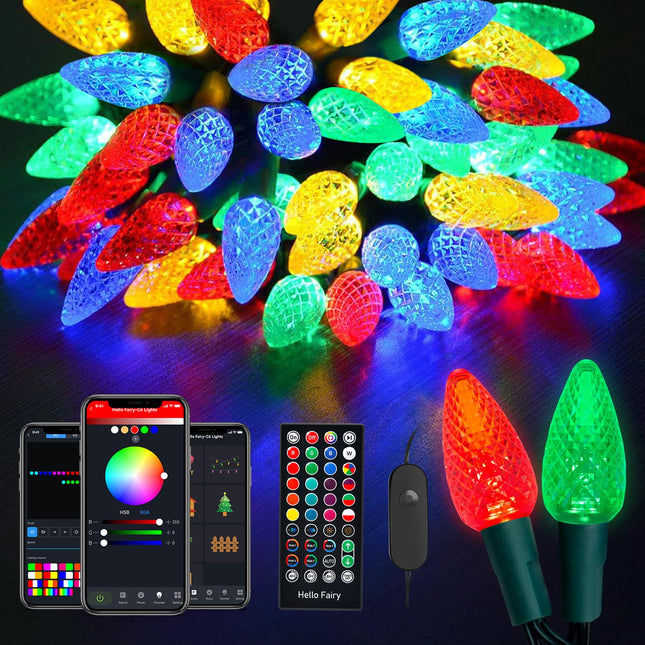 Brightown Smart C6 Christmas Lights Outdoor, 100 LED Christmas Color Changing Fairy Lights App Control, Music Sync, RGB, Shatterproof Connectable C6 String Lights for Tree House Indoor Xmas Decor