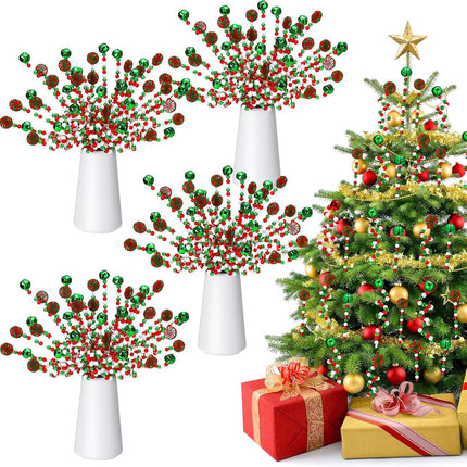 Liliful 40 Pcs Candy Cane Christmas Decoration Red Green Christmas Hanging Ornaments Including Plastic Twisted Lollipop Strips and Bells Strips for Xmas Holiday Table Centerpiece(Red, Green)