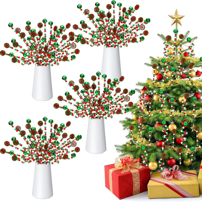 Liliful 40 Pcs Candy Cane Christmas Decoration Red Green Christmas Hanging Ornaments Including Plastic Twisted Lollipop Strips and Bells Strips for Xmas Holiday Table Centerpiece(Red, Green)