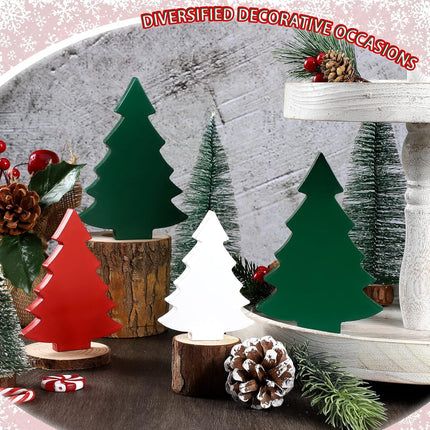 Qunclay 6 Pieces Wooden Christmas Trees Tabletop Decoration Rustic Wood Christmas Trees Tiered Tray Decoration Mini Christmas Tree Mini Wooden Block Signs Tabletop Decoration Ornaments (Tree Style)