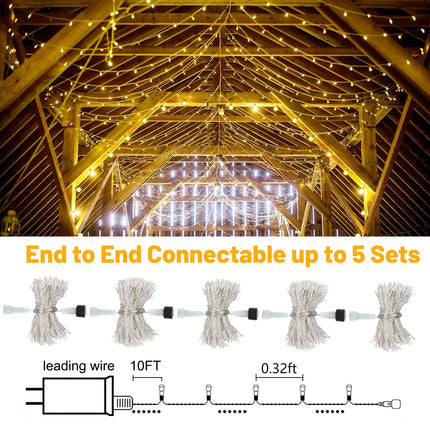 200LED 60FT Warm White LED Christmas Tree String Lights Outdoor Waterproof Twinkle Lights for Bedroom with 8 Modes Memory Function & Timer Plug in Xmas for House Holiday Indoor Decorations