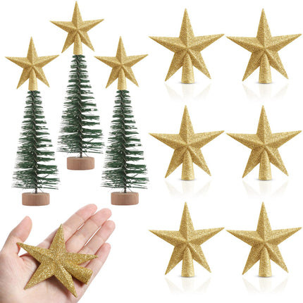 Hiboom 6 Pcs Christmas Tree Star Topper Mini Lightweight Small Glitter Xmas Tree Topper Christmas Tree Decoration for Christmas Tree Ornaments Holiday Indoor and Outdoor Treetop Decoration (Golden)