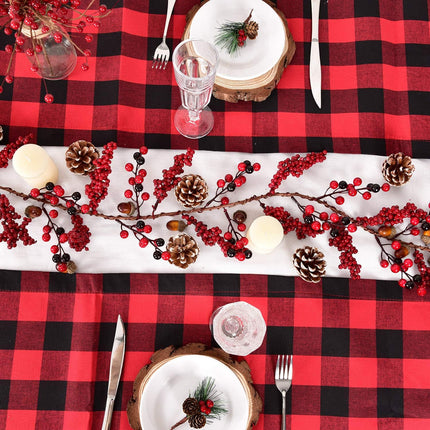 DearHouse 6Ft Red Berry Christmas Garland Clearance, Berry Garland Wired Stems with Assorted Large Red and Black Berries for Holiday Winter Year Decor