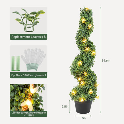 36 in Artificial Boxwood Spiral Topiary Trees 2Pcs Beautiful Realistic Spiral Artificial Trees with Pot Base, UV Protection for Longer Life, Halloween Decorations/Christmas Lights