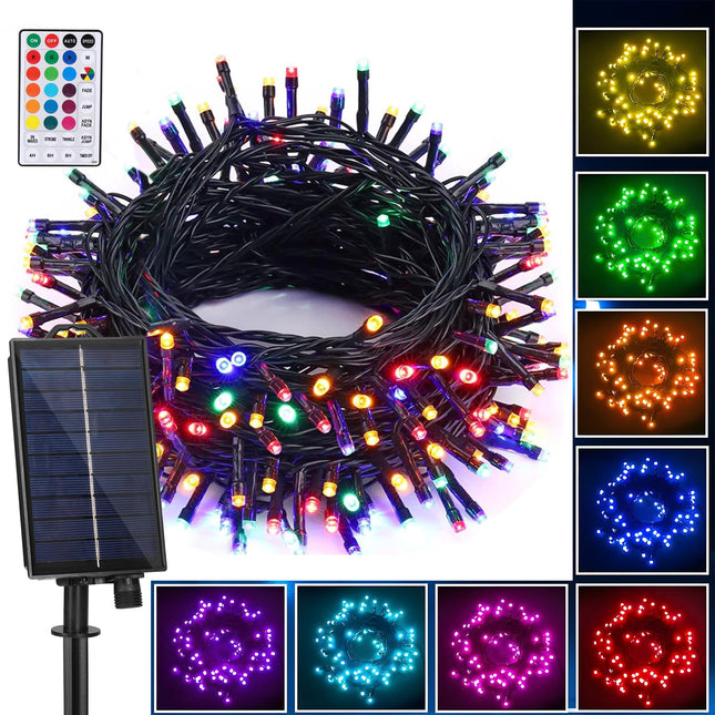 XEWEA Solar Christmas Lights Outdoor, 40Ft 16 Colors 100 LED Christmas String Lights with 20 Modes Remote, Waterproof Solar Powered Lights for Garden Fence Paito Home Christmas Decorations