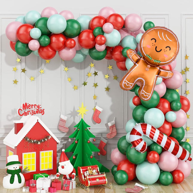 Red White Christmas Balloon Garland Kit, 85PCS Christmas Balloon Garland Arch Kit Macaron Pink Green Balloon Candy Cane Foil balloon Gingerbread Man for Christmas Decorations Year Party Supplies