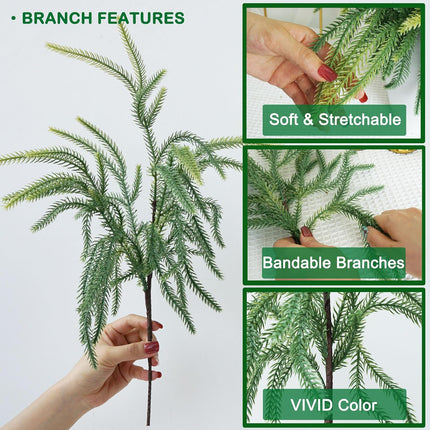 12 PCS Norfolk Pine Stems 18 Inch Christmas Norfolk Pine Branches Artificial Christmas Stems Faux Christmas Greenery for Xmas Norfolk Pine Garland Wreath Christmas Tree Home Decor
