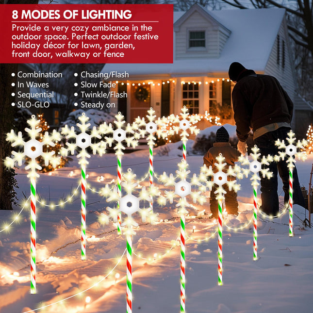 Christmas Pathway Lights Snowflake Outdoor 10PK 28inch 250LED 8 Modes Yard Decoration Flashing Waterproof Outdoor Lighted Up Christmas Light Decor for Garden Yard (R&G)