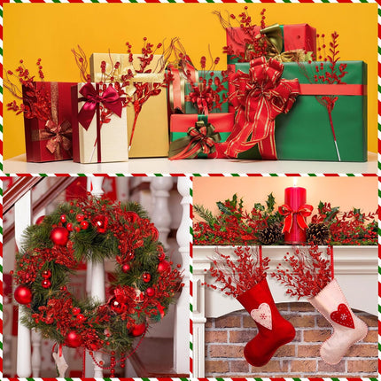 Ouddy Decor 16 Pack Christmas Glitter Berries Stems, 17'' Artificial Christmas Tree Picks and Sprays Decorations with Bead Sticks Glittery Twigs Branches for Christmas Tree Vase Wreath Home Decor, Red
