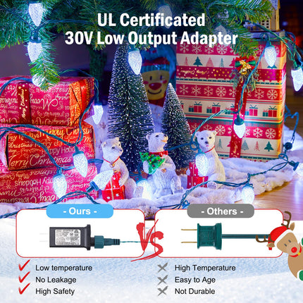 Minetom C9 LED Christmas Lights Outdoor - 81 FT 100 LED Plug in Fairy Lights with Timer & 8 Modes, Waterproof Commercial Grade Extendable for Indoor Outdoor Roofline Patio Yard Xmas Decoration, White