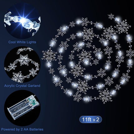 VIHOSE 2 Pcs 20ft Snowflake Lighted Garland Christmas Decorations Hanging Snowflake Decorations Crystal Garland Acrylic Xmas Snowflake Garland with Lights for Winter Holiday Decor (Cold Light)