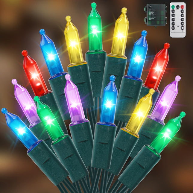 100 LED Christmas String Lights with Remote - 33ft Mini Bulb Battery String Lights - Fairy Lighting Decor for Outdoor Garland Yard Dorm Roofs House Christmas Tree Decorations - Multi Color