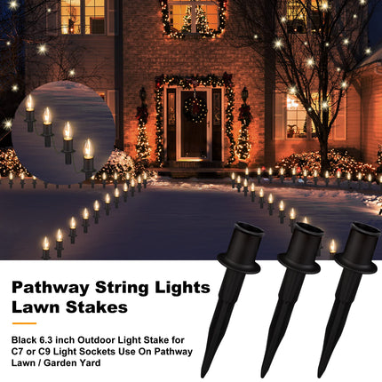 d 50 Pack 6 Inch Christmas Light Stakes - for C7 C9 Pathway String Lights Outdoor, Easy Install Durable Plastic Lights Stakes, Use on Yard Garden Lawn Patio Path Walkway Decorations (50, Black)