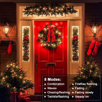ZAIYW Battery Operated String Lights 4 Pack 16.5Ft 50LED String Lights with Remote Control 8 Modes Timer Christmas Lights Green Wire for Outdoor Garden Party Garlands Xmas Tree Decor (Warm White)
