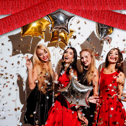 6 Pack 10 Feet Foil Fringe Garland Metallic Tinsel Banner Wall Hanging Curtain Streamers Backdrop for Parade Floats Bachelorette Wedding Birthday Party Thanksgiving Christmas Decorations(Red)