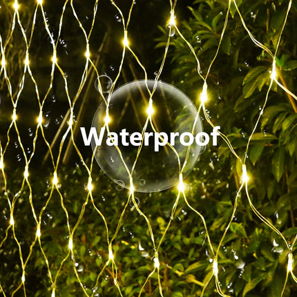 Solar Net Christmas Lights Warm White， 192 LED Net Lights Outdoor Mesh Lights, 19 Modes Solar Powered/USB String Lights for Garden, Yard, Bushes, Trunk, Halloween, Xmas Tree Decor