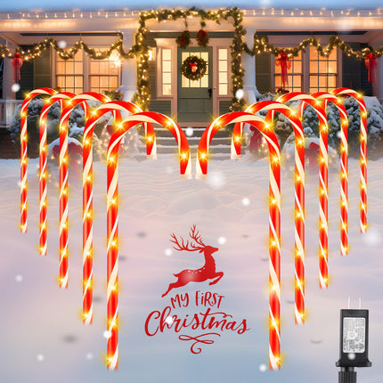 Brightown 35" Candy Cane Lights Outdoor Pathway, 2 Sets Total 20 Jumbo Candy Cane Pathway Lights, 8 Modes Outdoor Candy Cane Decorations Christmas Pathway Lights Yard Lawn Driveway Walkway Sidewalk