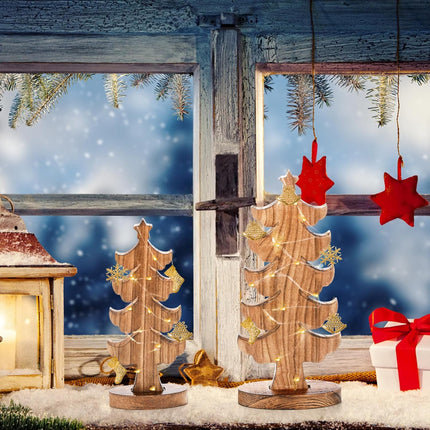 yarlung Set of 2 Wooden Christmas Trees, Standing Tabletop Christmas Decoration with Oval Base Rustic Wood Trees for Hanging Christmas Ornament, Farmhouse Decor, Home, Office, 2 Sizes