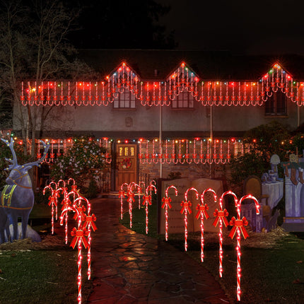 Leinuosen 20 Pcs 30" Solar Christmas Candy Cane Lights Pathway Walkway Markers Light with Red Bow Waterproof Garden String Light Dec with 200 LED Light Xmas Patio Yard Lawn Holiday (20,Vintage)