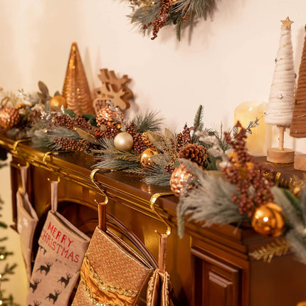 Valery Madelyn 6 feet Pre-Lit Christmas Garland with Lights for Mantle, Lighted Battery Operated Xmas Garland with Bronze Gold Balls for Front Door Fireplace Table Centerpiece Outdoor Window Decor
