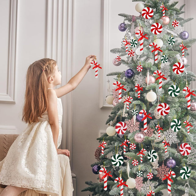 Christmas Candy Cane Christmas Tree Decorations, Red and Green Peppermint Candy Cane Christmas Hanging Decorations for Xmas Year Holiday Festival Home Party Decor(40PCS)