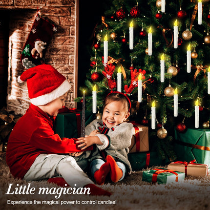 Christmas Decorations, Floating Candles with Magic Wand, 12Pcs Flameless Candles LED Candlesticks with Flickering Warm Lights for Christmas Decor Indoor and Outdoor Party